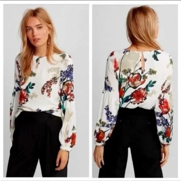 Express Multicolor Floral Blouse - Long Bell Sleeve Women’s Top XS - Picture 1 of 11